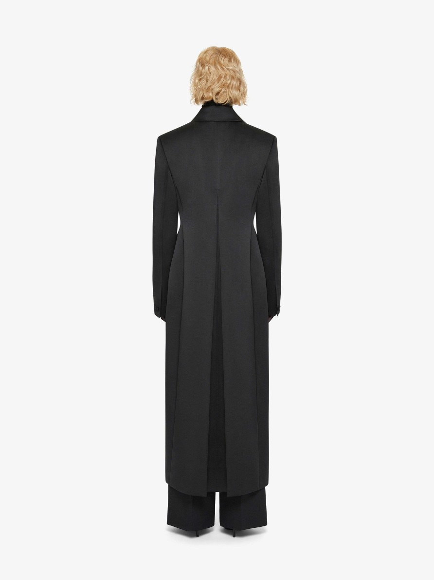 Donne Givenchy Giacche E Cappotti | Cappotto Con Bottoni In Raso Nero