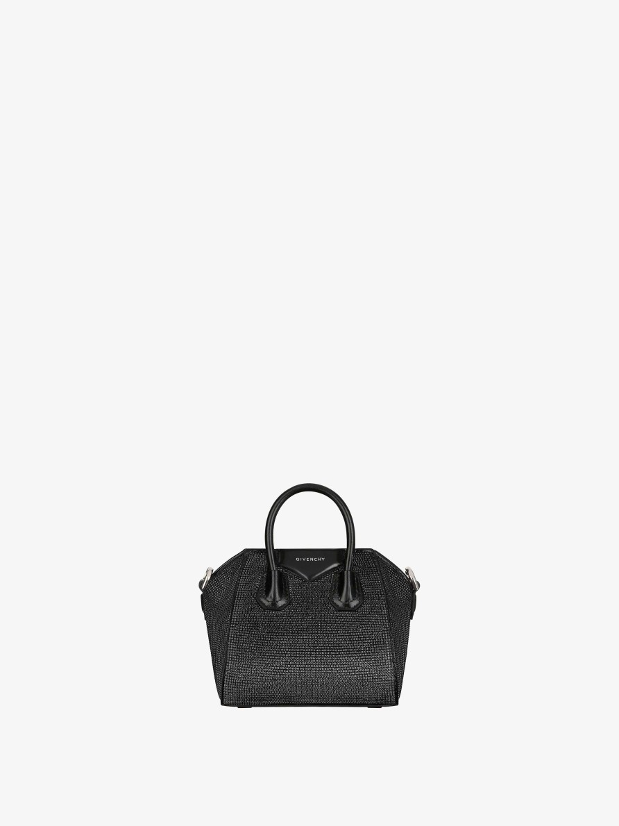 Donne Givenchy Antigona | Borsa Micro Antigona In Raso Con Strass Nero