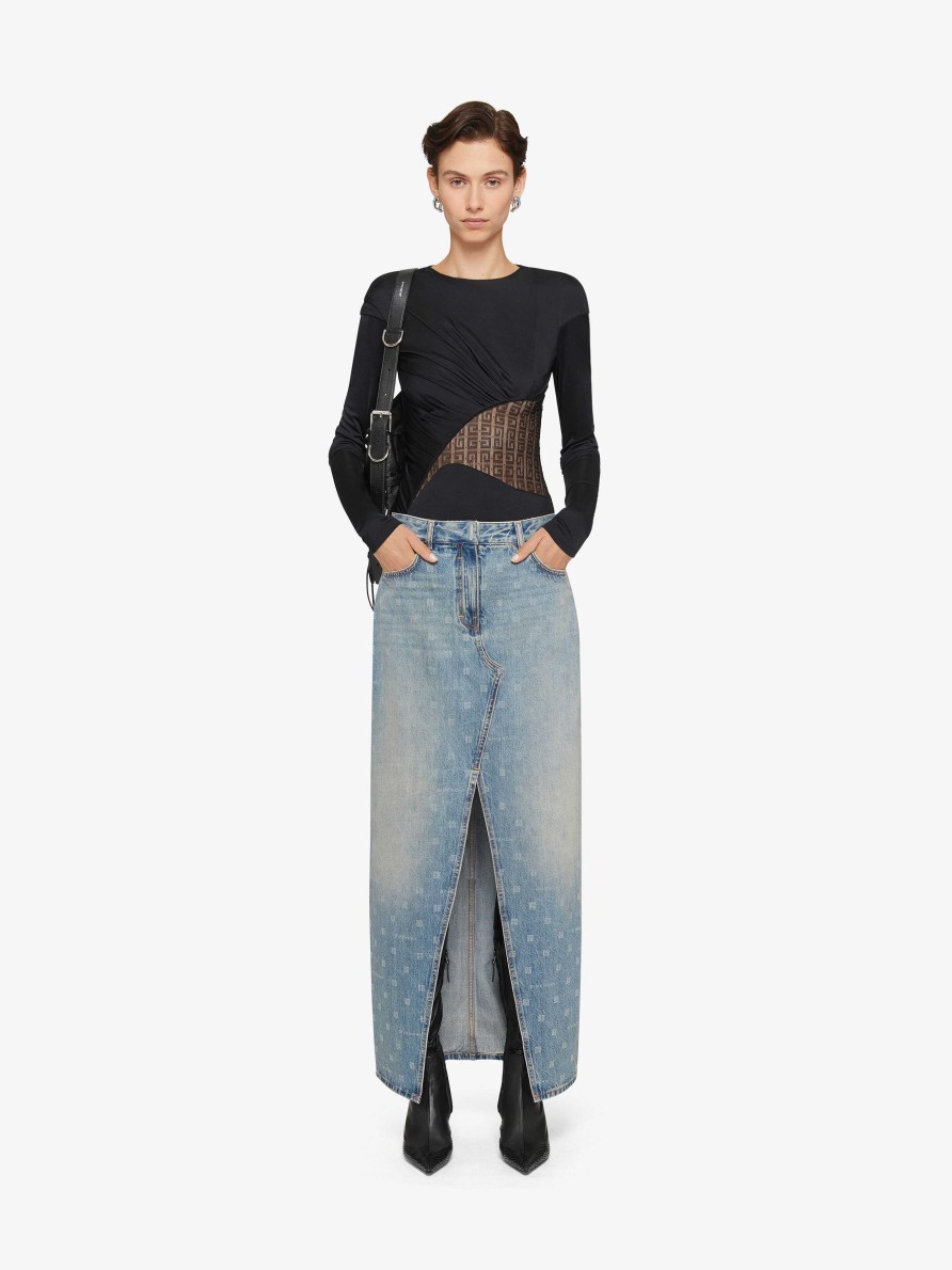 Donne Givenchy Gonne | Gonna In Denim Givenchy 4G Con Spacco Blu Medio