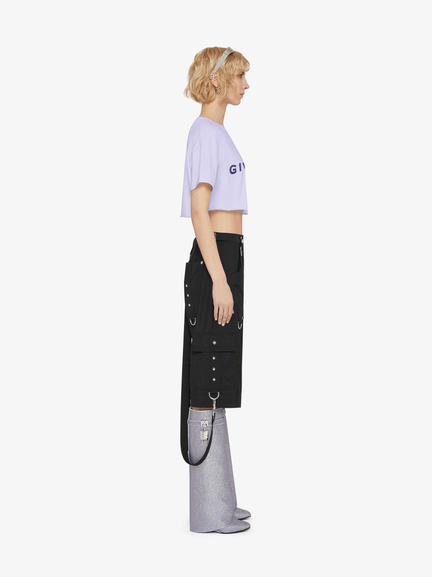 Donne Givenchy Magliette | T-Shirt Cropped In Cotone Con Strass Di Givenchy Lavanda