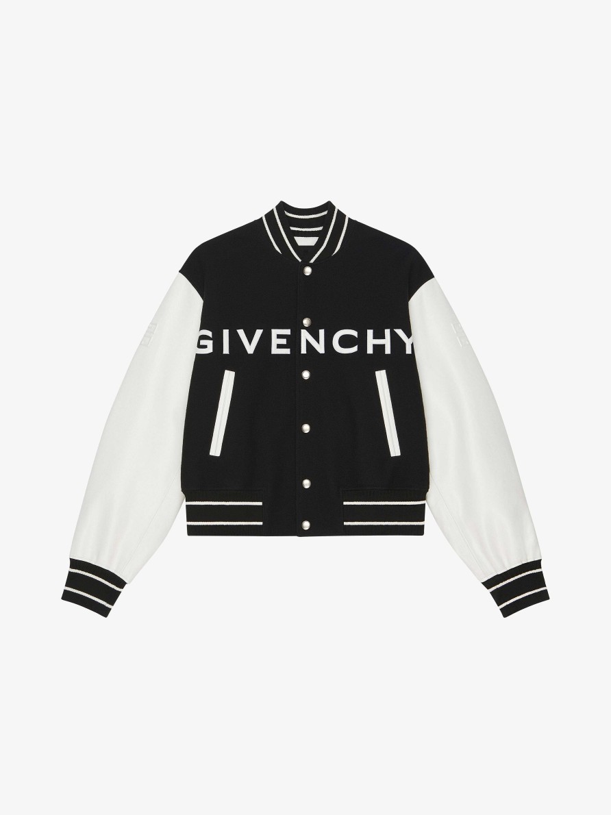 Uomini Givenchy Capispalla E Giubbotti | Giacca Varsity Di Givenchy In Lana E Pelle Nero Bianco