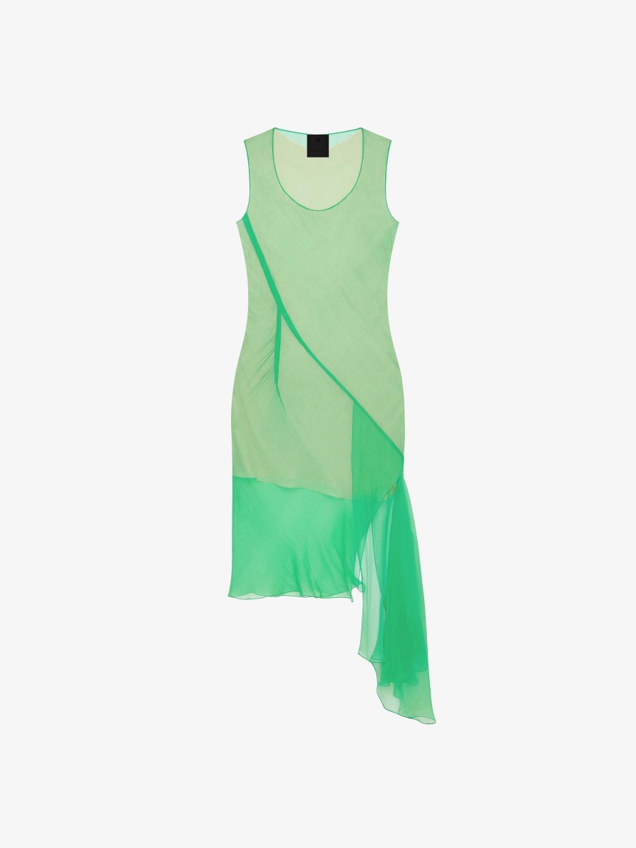 Donne Givenchy Vestiti | Abito In Seta Con Rouches Sul Fianco Assenzio Verde