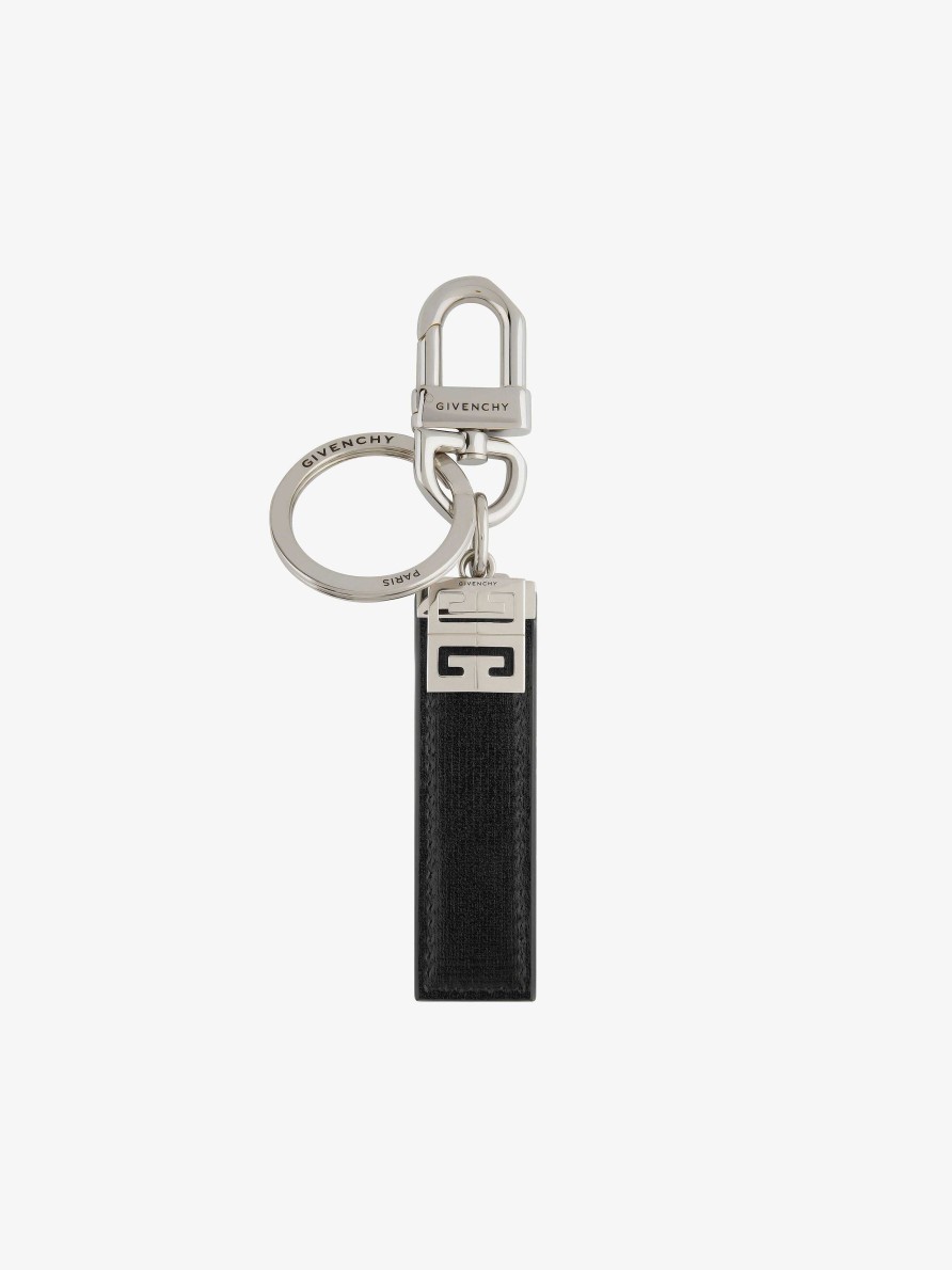 Uomini Givenchy Altri Accessori | Portachiavi In Metallo E Pelle 4G Classic Nero