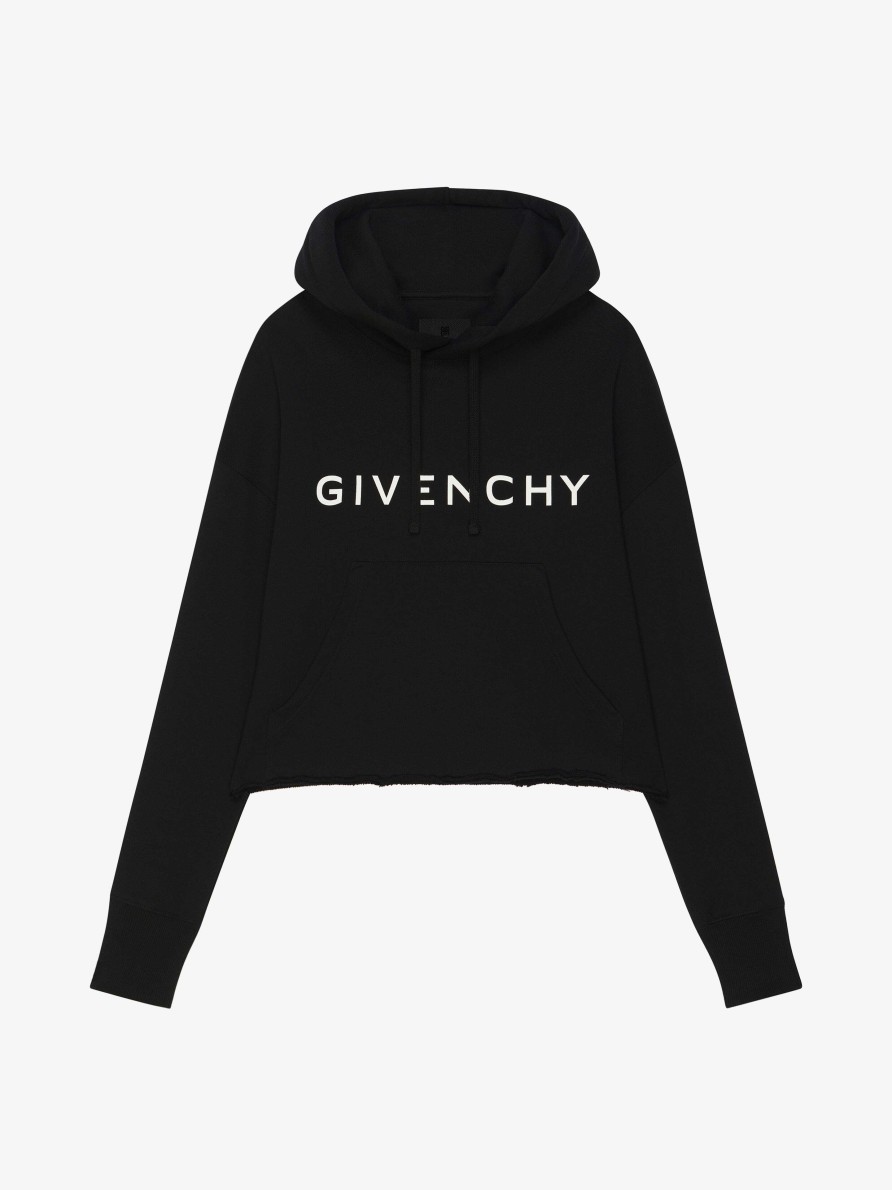 Donne Givenchy Felpe E Felpe Con Cappuccio | Felpa Corta Con Cappuccio Givenchy Archetype In Pile Nero