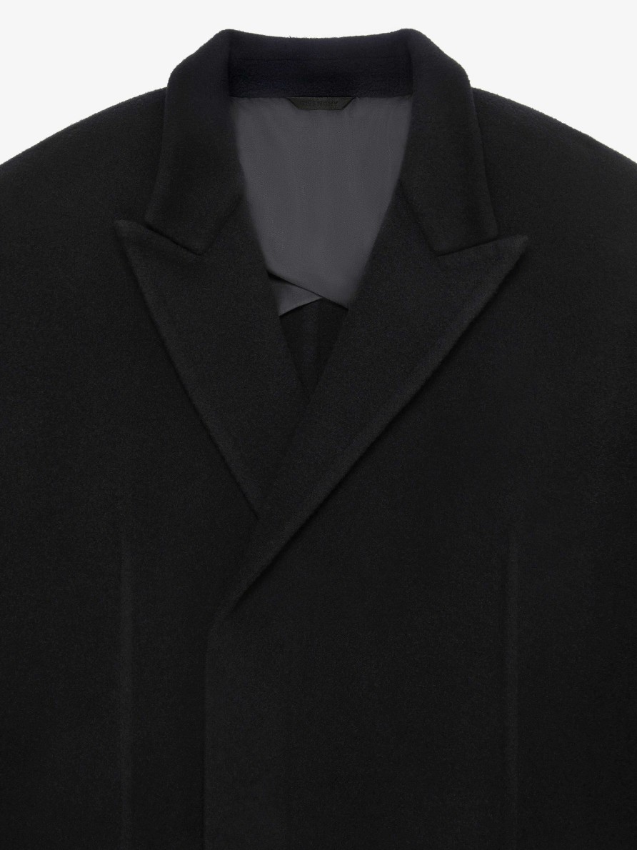 Uomini Givenchy Giacche E Cappotti | Cappotto Lungo In Lana E Cashmere Double Face Nero