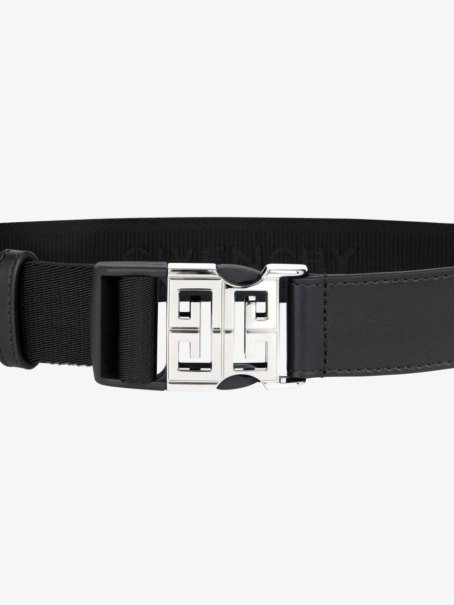 Uomini Givenchy Cinghie | Cintura Con Fibbia A Sgancio 4G In Pelle E Fettuccia Nero